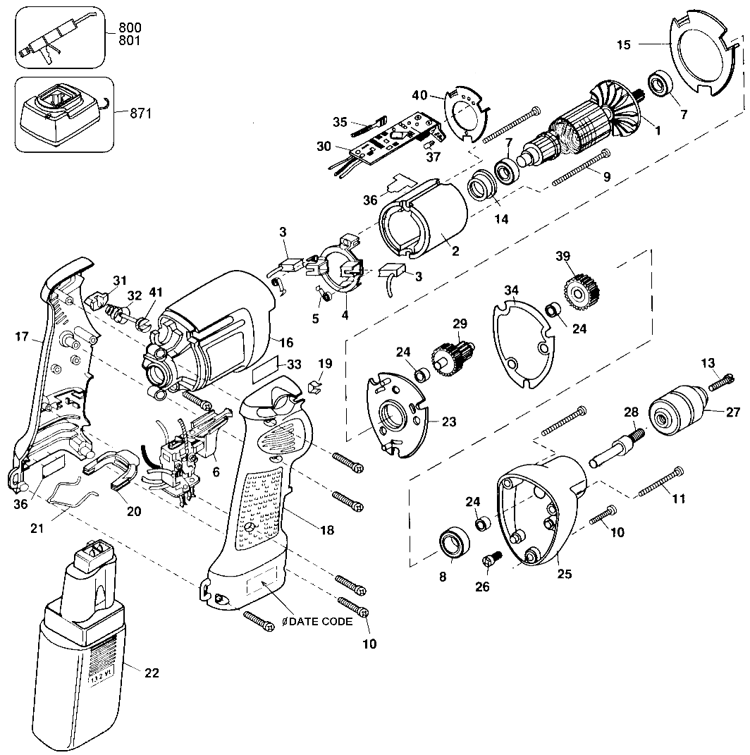 Default Diagram and Parts List for B2652 Type 100 Black and Decker Boring Machine